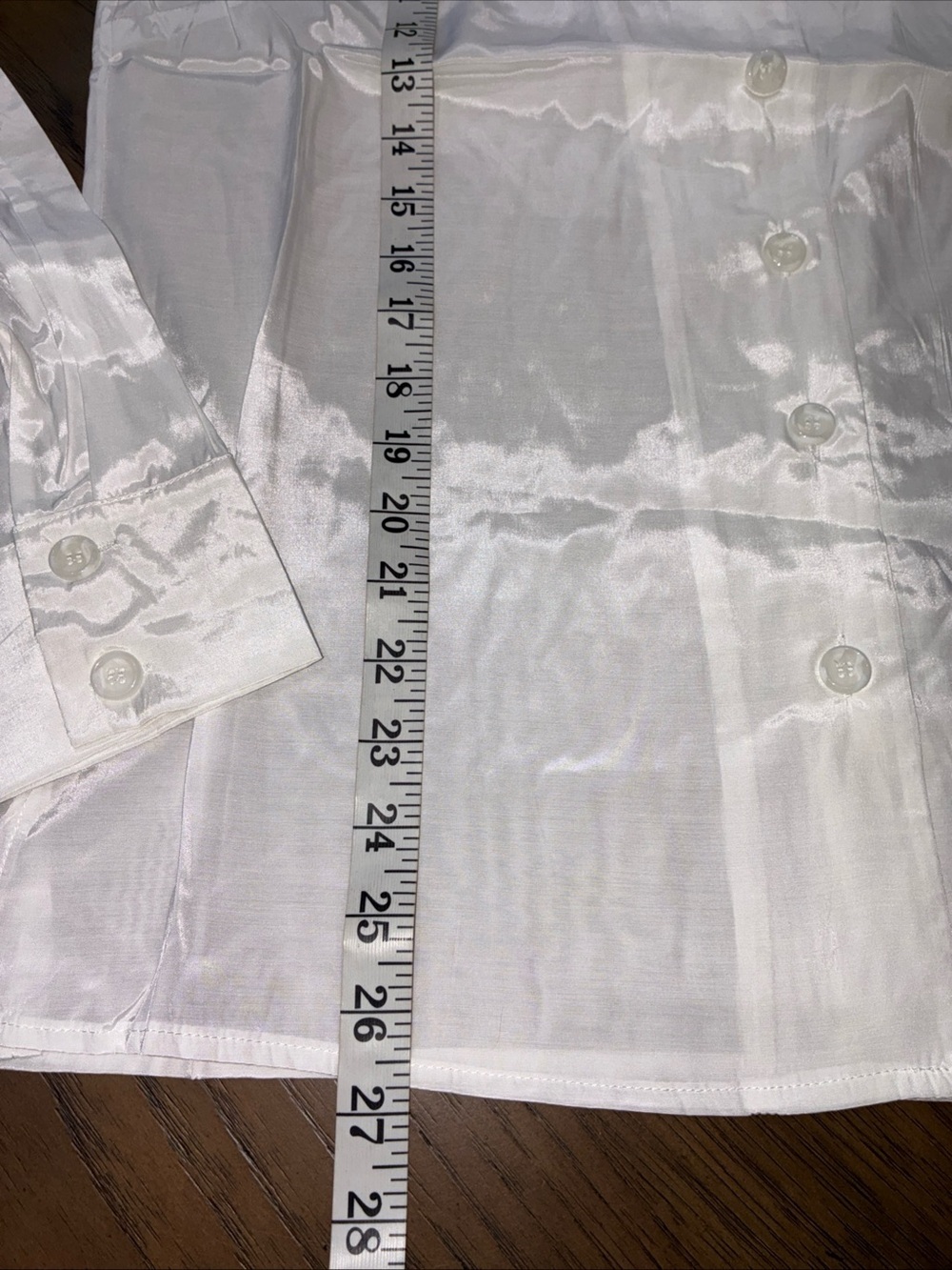 HAVE Shiny White Satin Button-Front Shirt - Picture 6 of 7